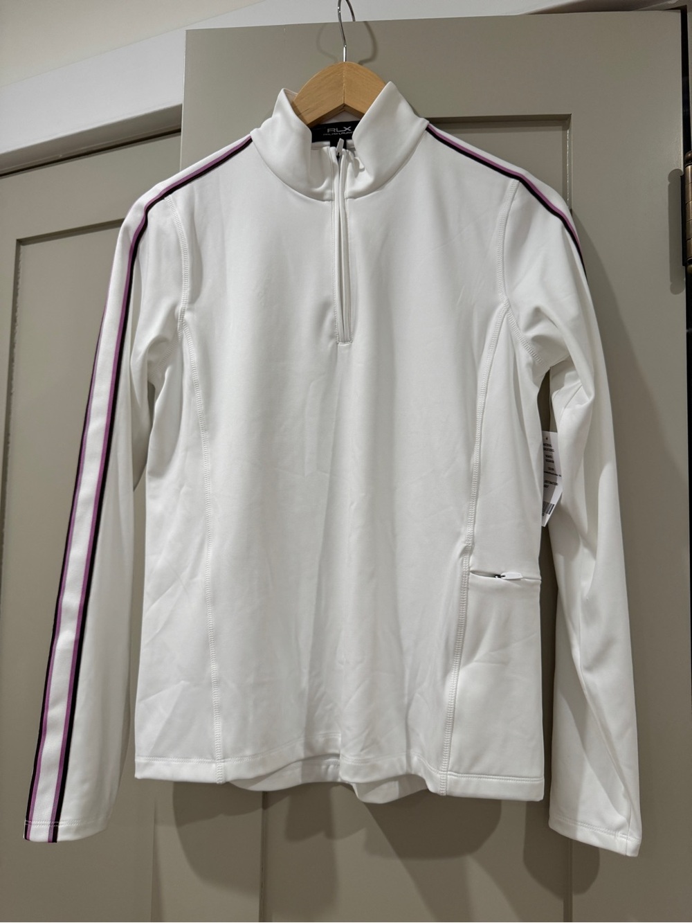 RLX Ralph Lauren Women's White Quarter-Zip pullover with Contrast Stripe